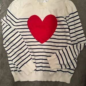 J. Crew Factory Red Heart Sweater - Navy and White Stripes